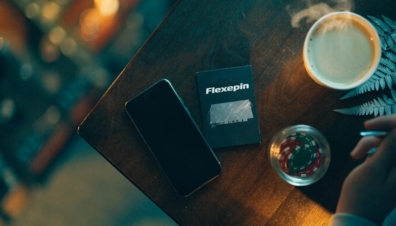 Smartphone, prepaid voucher, chips, and flat white on a table with a New Zealand silver fern